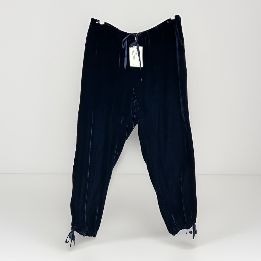Joie Pants Navy Blue Silk Blend Velvet Drawstring Waist Joggers Women's L - NWT!